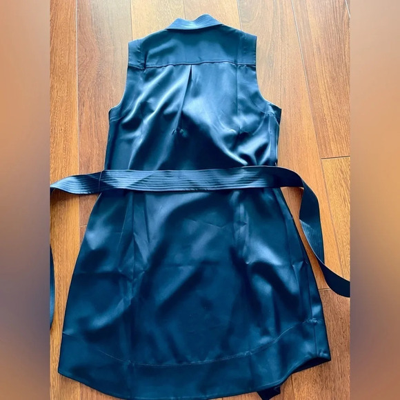 AYR perch wrap satin dress in deep marine 10 - Picture 13 of 16